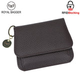 Royal Bagger RFID Short Wallet for Women Genuine Cow Leather Large Capacity Key Chain Card Holders Fashion Trifold Wallets 1459